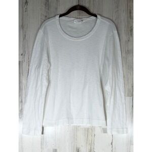 Prairie Cotton Long Sleeve Top Size M White Slub Textured Scoop Neck Made in USA